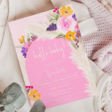 Boho pink floral arch girl hello