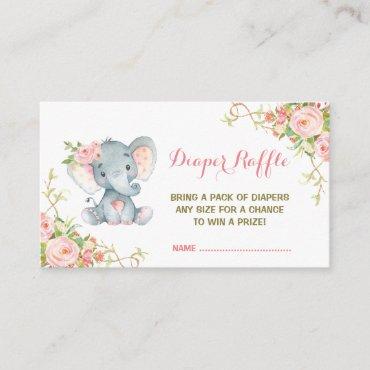 Boho Pink Floral Elephant Diaper Raffle Ticket Enclosure Card