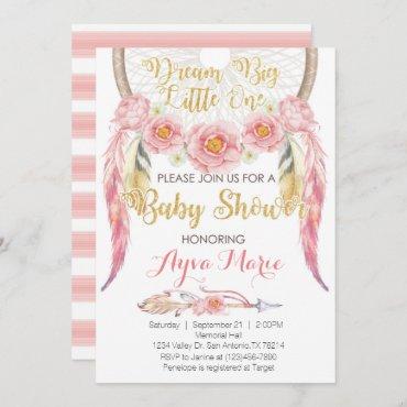 Boho Pink Gold Dreamcatcher Baby Shower Invitation