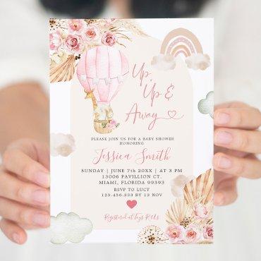 Boho Pink Hot Air Balloon Floral Baby Shower Invit