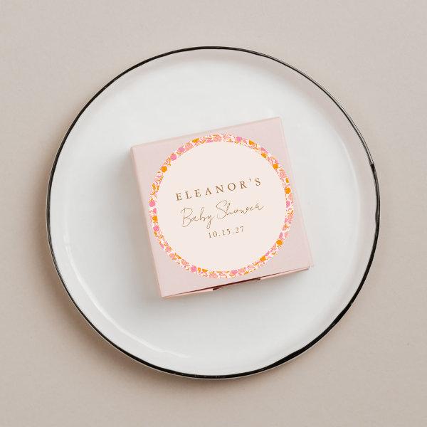 Boho Pink Orange Floral Cute Baby Shower Custom Classic Round Sticker