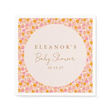 Boho Pink Orange Floral Cute Baby Shower Custom Napkins