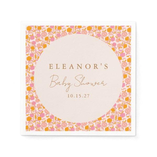Boho Pink Orange Floral Cute Baby Shower Custom Napkins
