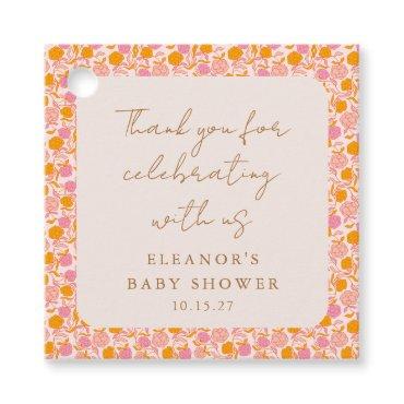 Boho Pink Orange Floral Cute Baby Shower Thank You Favor Tags
