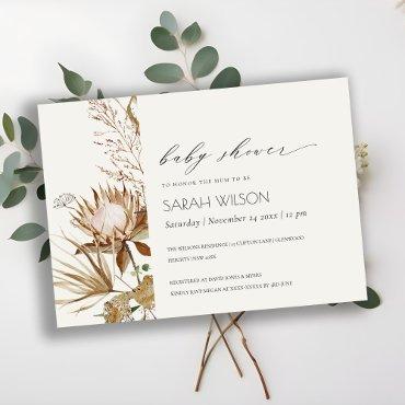 Boho Protea Dried Palm Floral Baby Shower Invite
