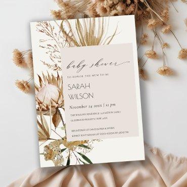 Boho Protea Dried Palm Floral Baby Shower Invite