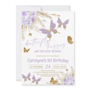 Boho Purple Butterfly Kisses and Birthday Wishes