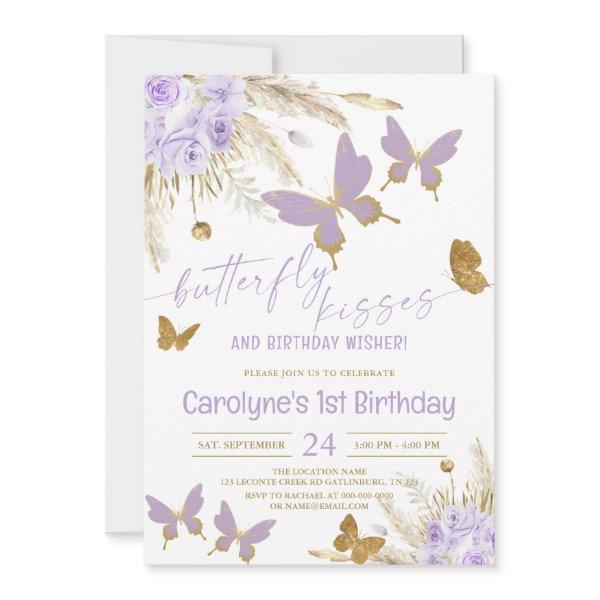 Boho Purple Butterfly Kisses and Birthday Wishes