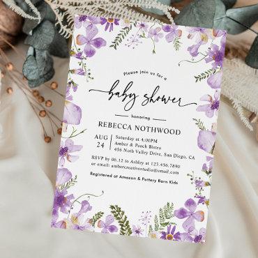 Boho Purple Wildflowers Neutral Baby Shower
