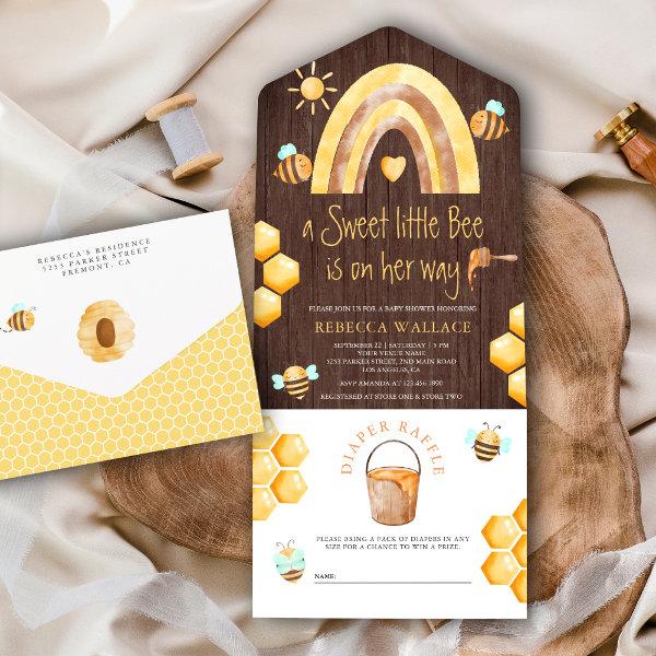 Boho Rainbow Sweet Little Bee Wood Baby Shower All In One