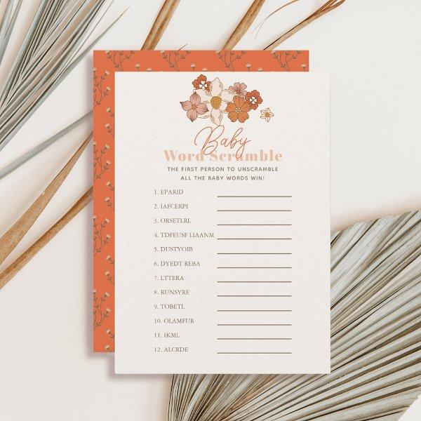 Boho Retro Floral Word Scramble Baby Shower Game
