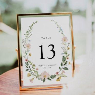 Boho Spring Wildflower Garden Wedding Table Number