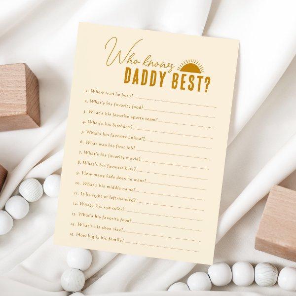 Boho Sun Who Knows Daddy Baby Shower Game Card