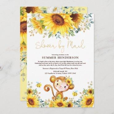 Boho Sunflower Monkey Baby Shower By Mail Invitation