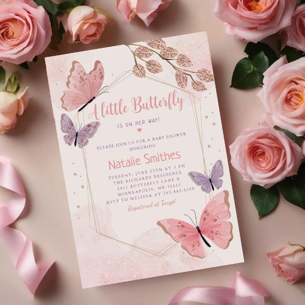 Boho Watercolor Floral Butterfly Girl Baby Shower