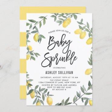 Boho Watercolor Lemon Wreath Baby Sprinkle Shower Invitation
