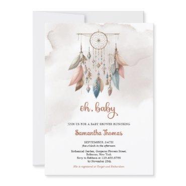 Boho watercolor pastel colors dream catcher girl