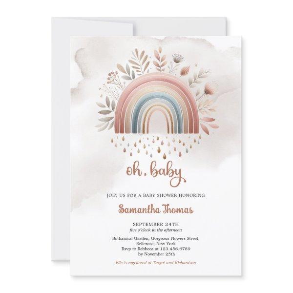 Boho watercolor pastel colors rainbow floral girl