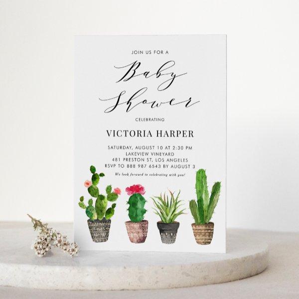 Boho Watercolor Potted Cactus