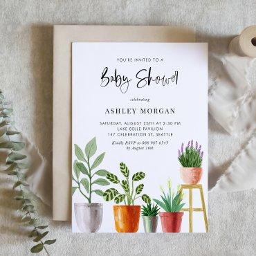 Boho Watercolor Potted Plants