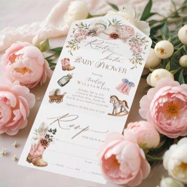 Boho Western Watercolor Little Cowgirl Baby Shower All In One