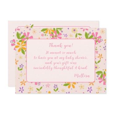 Boho Wildflower Baby Girl Shower Thank You Note