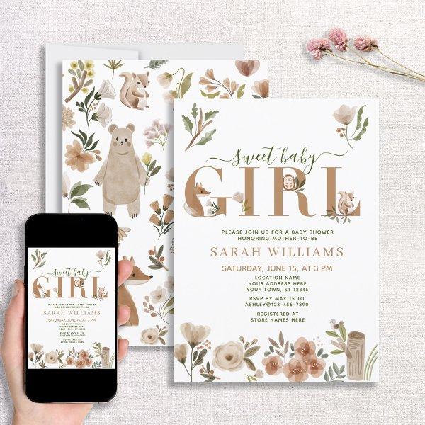 Boho Woodland Animals Sweet Baby Girl Shower