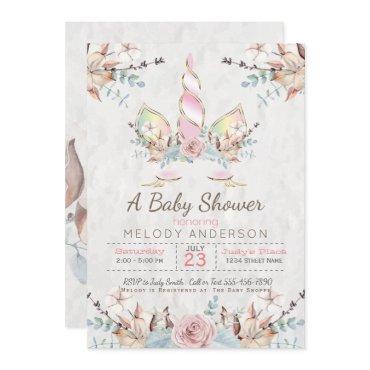 BOHO Woodland Floral Unicorn Baby Shower Pink