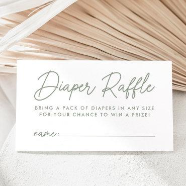 Bold Script Sage Green Baby Shower Diaper Raffle Enclosure Card