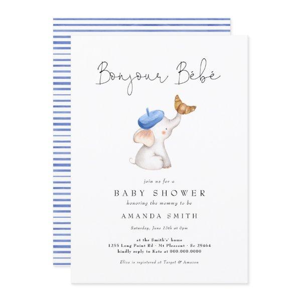 Bonjour Bebe French Elephant Baby Boy Shower Blue