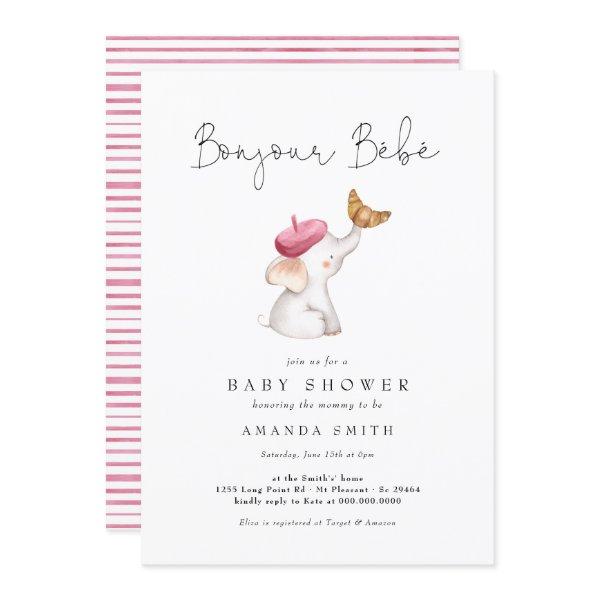 Bonjour Bebe French Elephant Baby Girl Shower Pink