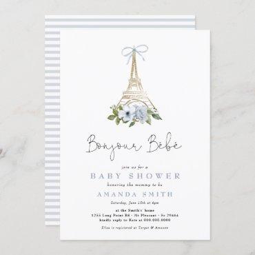 Bonjour Bebe Paris French Blue Eiffel Baby Shower Invitation