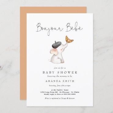 Bonjour Bebe Paris French Elephant Baby Shower Invitation