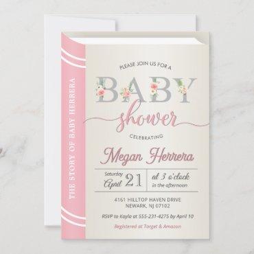 Book Library Storybook Girl Baby Shower Chic Pink Invitation