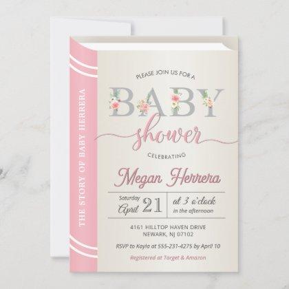 Book Library Storybook Girl Baby Shower Chic Pink Invitation