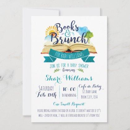 Books and Brunch Baby Shower Invitation - Blue