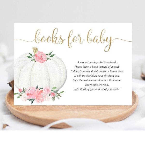 Books for baby Pumpkin pink gold girl baby shower Enclosure Card