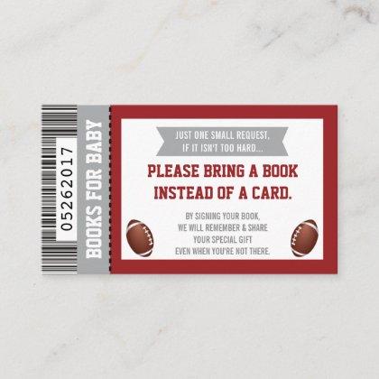 Books For Baby, Sports, Football Baby Shower, Red Enclosure Card