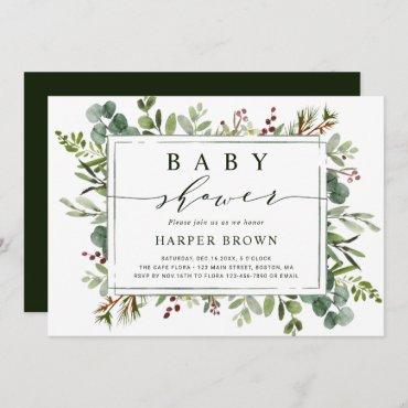 Botanical Greenery Christmas Baby Shower Invitation