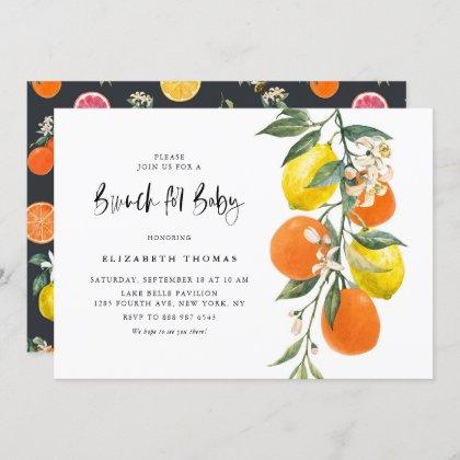 Botanical Lemons and Oranges Baby Shower Brunch Invitation