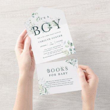 Botanical Letter Baby Shower | Books For Baby All In One Invitation