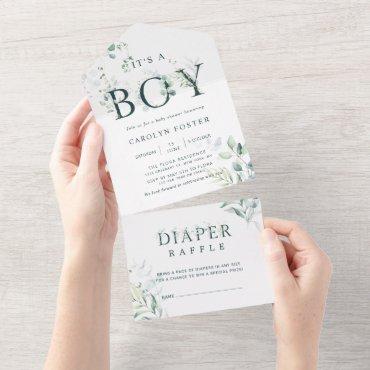 Botanical Letter Baby Shower | Diaper Raffle All In One