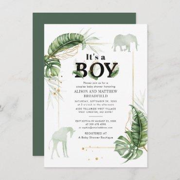 Botanical Safari Elephant Giraffe Baby Shower Invitation