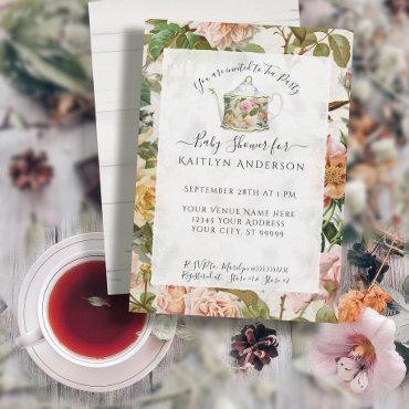 Botanical Watercolor Floral Tea Party Baby Shower