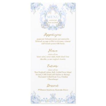Bow Floral Crest Rustic Elegant Blue Baby Boy Show Menu