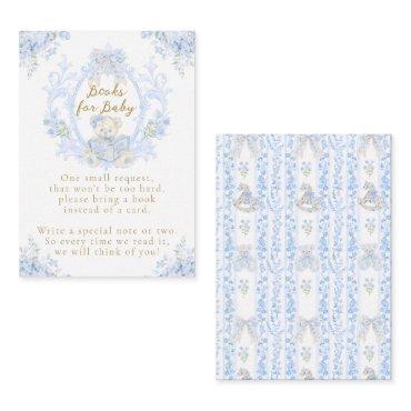 Bow Floral Teddy Bear Toile Boy Baby Shower Book Enclosure Card