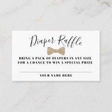 Bow Tie Diaper Raffle Ticket, Gold Faux Glitter Enclosure Card
