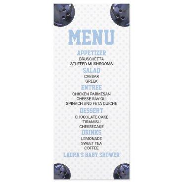 Bowling Ball Sports Blue Baby Shower Food Menu