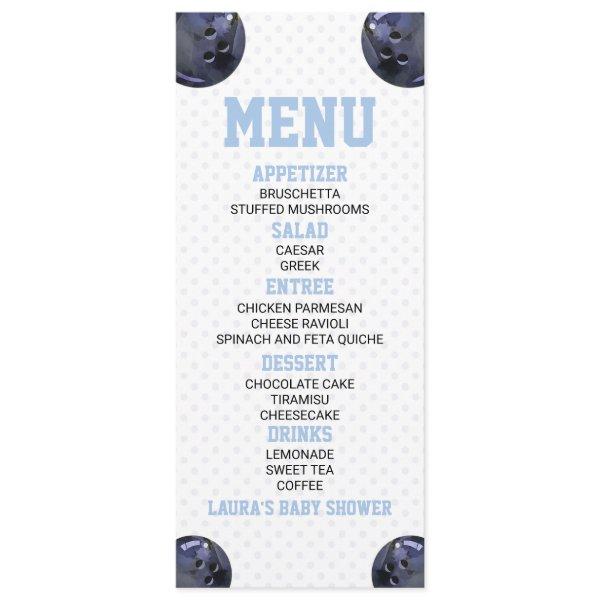 Bowling Ball Sports Blue Baby Shower Food Menu
