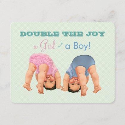 Boy and Girl Twin Baby Shower Invitation